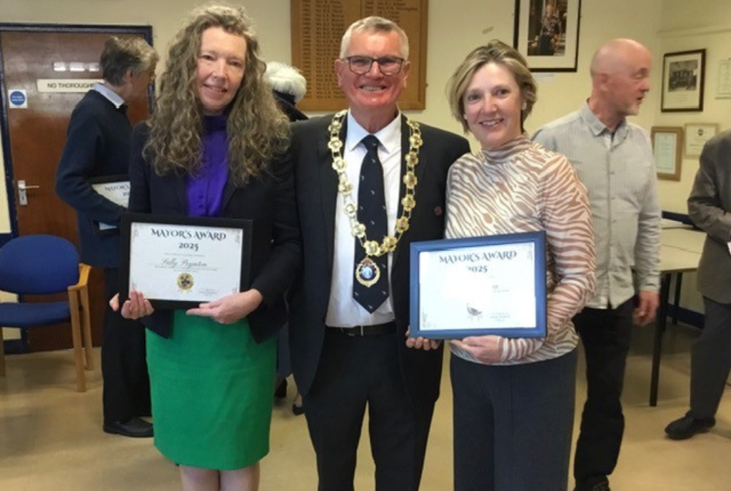 Mayor Awards Ellesmere Library Photo of Sally and Sheila from Ellesmere Library at Our Space being honoured at Mayor Awards